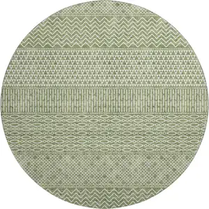 Photo of 8' Green And Ivory Striped Washable Round Rug With UV Protection