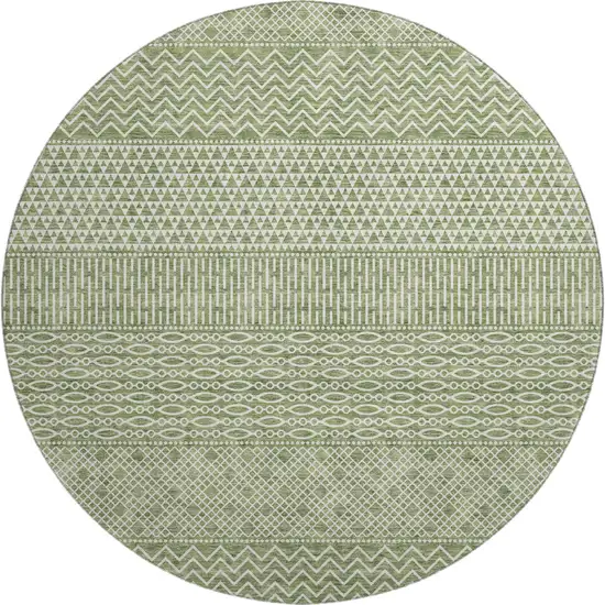 8' Green And Ivory Striped Washable Round Rug With UV Protection Photo 1