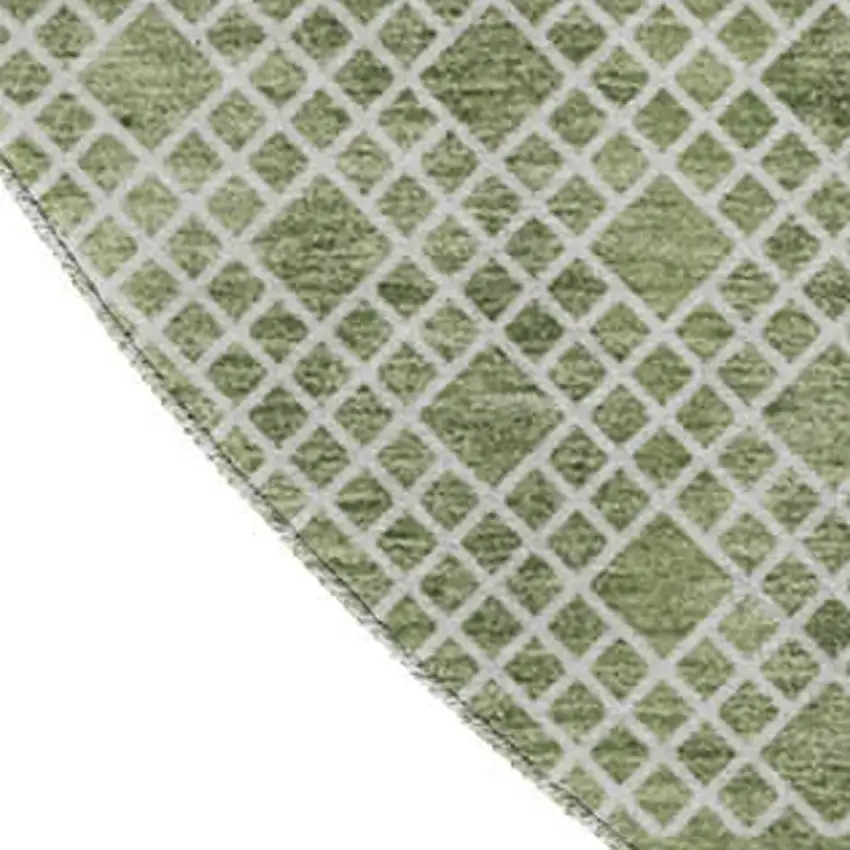 8' Green And Ivory Striped Washable Round Rug With UV Protection Photo 3