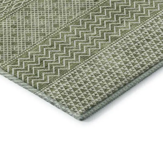 8' Green And Ivory Striped Washable Round Rug With UV Protection Photo 6