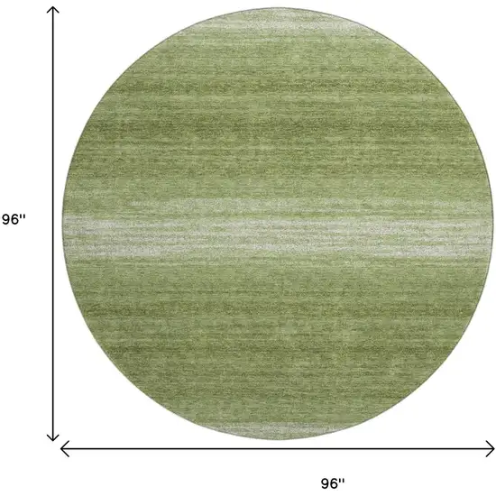 8' Green And Ivory Striped Washable Round Rug With UV Protection Photo 9