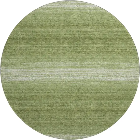 8' Green And Ivory Striped Washable Round Rug With UV Protection Photo 1