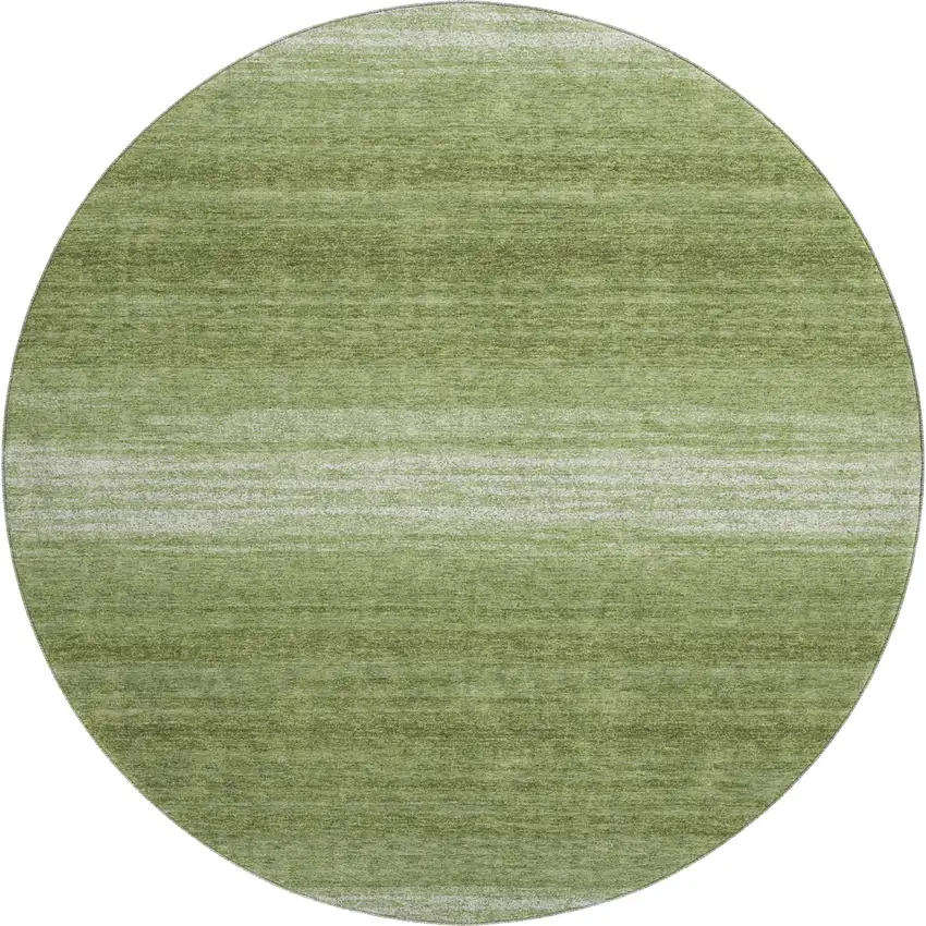 8' Green And Ivory Striped Washable Round Rug With UV Protection Photo 1