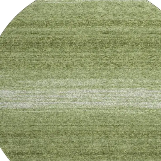 8' Green And Ivory Striped Washable Round Rug With UV Protection Photo 2