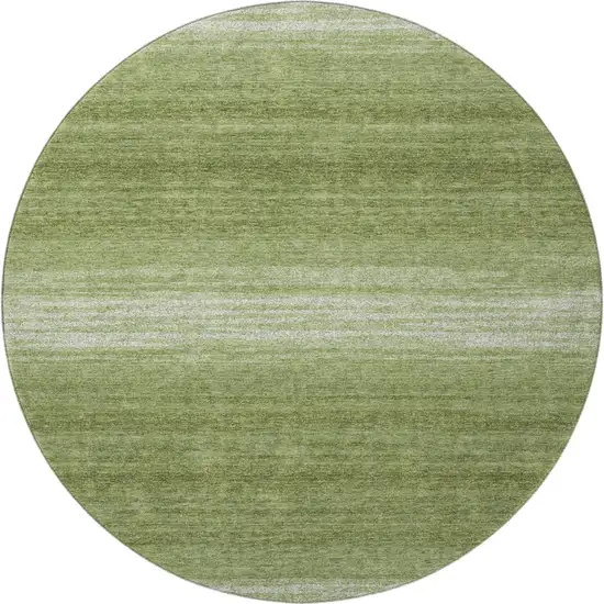 8' Green And Ivory Striped Washable Round Rug With UV Protection Photo 3
