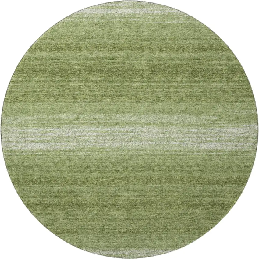 8' Green And Ivory Striped Washable Round Rug With UV Protection Photo 3