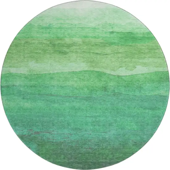 8' Green And Ivory Striped Washable Round Rug With UV Protection Photo 1