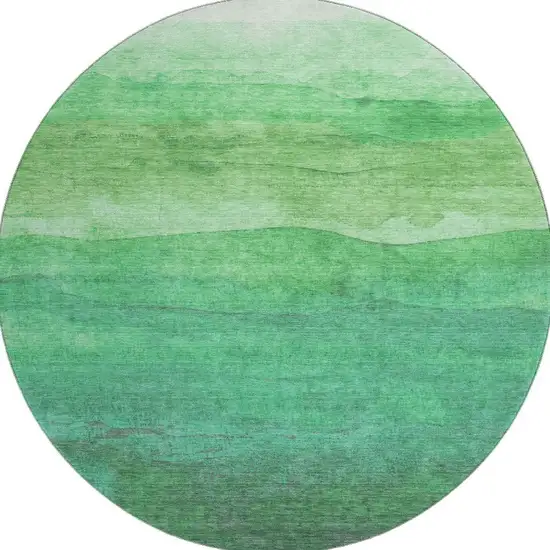 8' Green And Ivory Striped Washable Round Rug With UV Protection Photo 3