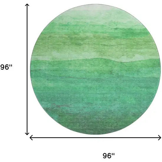 8' Green And Ivory Striped Washable Round Rug With UV Protection Photo 9