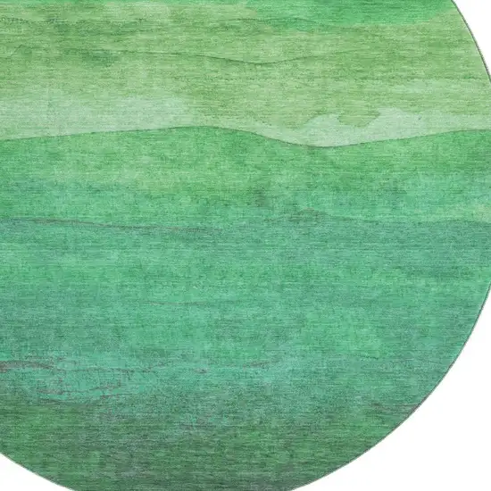 8' Green And Ivory Striped Washable Round Rug With UV Protection Photo 3