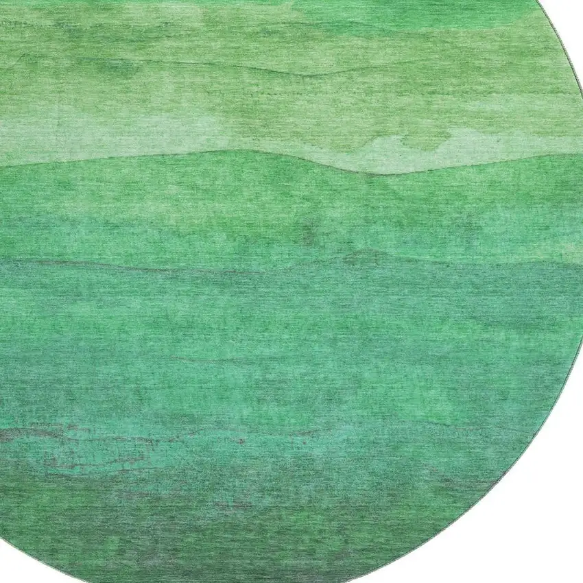 8' Green And Ivory Striped Washable Round Rug With UV Protection Photo 3