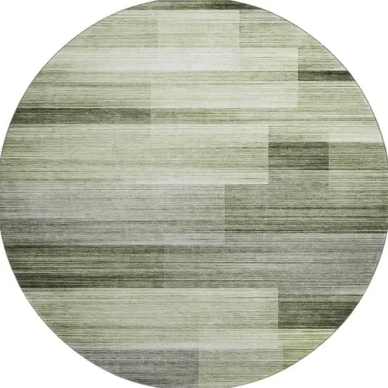 8' Green And Ivory Striped Washable Round Rug With UV Protection Photo 4