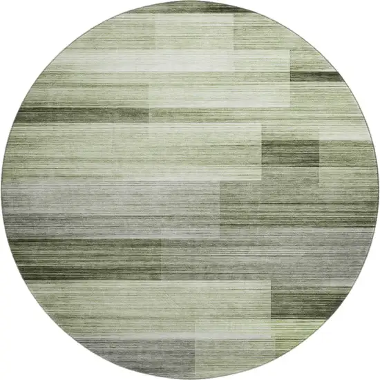 8' Green And Ivory Striped Washable Round Rug With UV Protection Photo 1