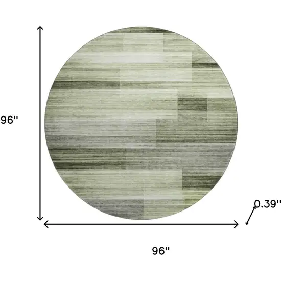 8' Green And Ivory Striped Washable Round Rug With UV Protection Photo 8