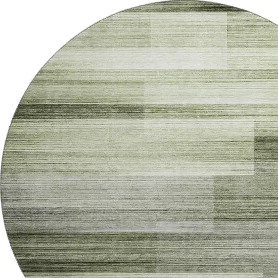 8' Green And Ivory Striped Washable Round Rug With UV Protection Photo 3
