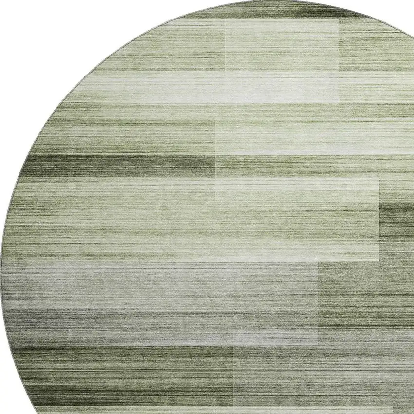 8' Green And Ivory Striped Washable Round Rug With UV Protection Photo 3