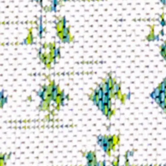 10' Green And Ivory Trellis Indoor Outdoor Runner Rug Photo 2