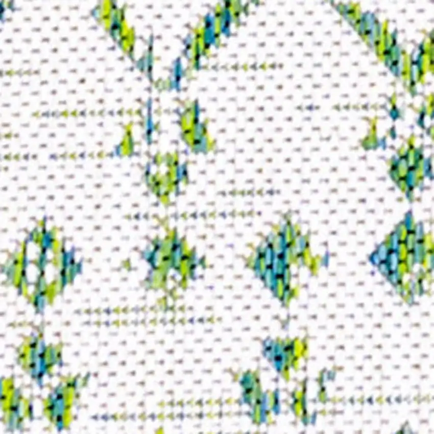 10' Green And Ivory Trellis Indoor Outdoor Runner Rug Photo 3