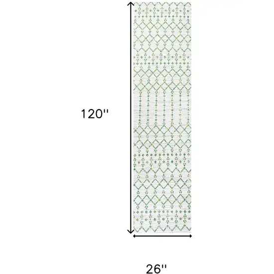 10' Green And Ivory Trellis Indoor Outdoor Runner Rug Photo 5