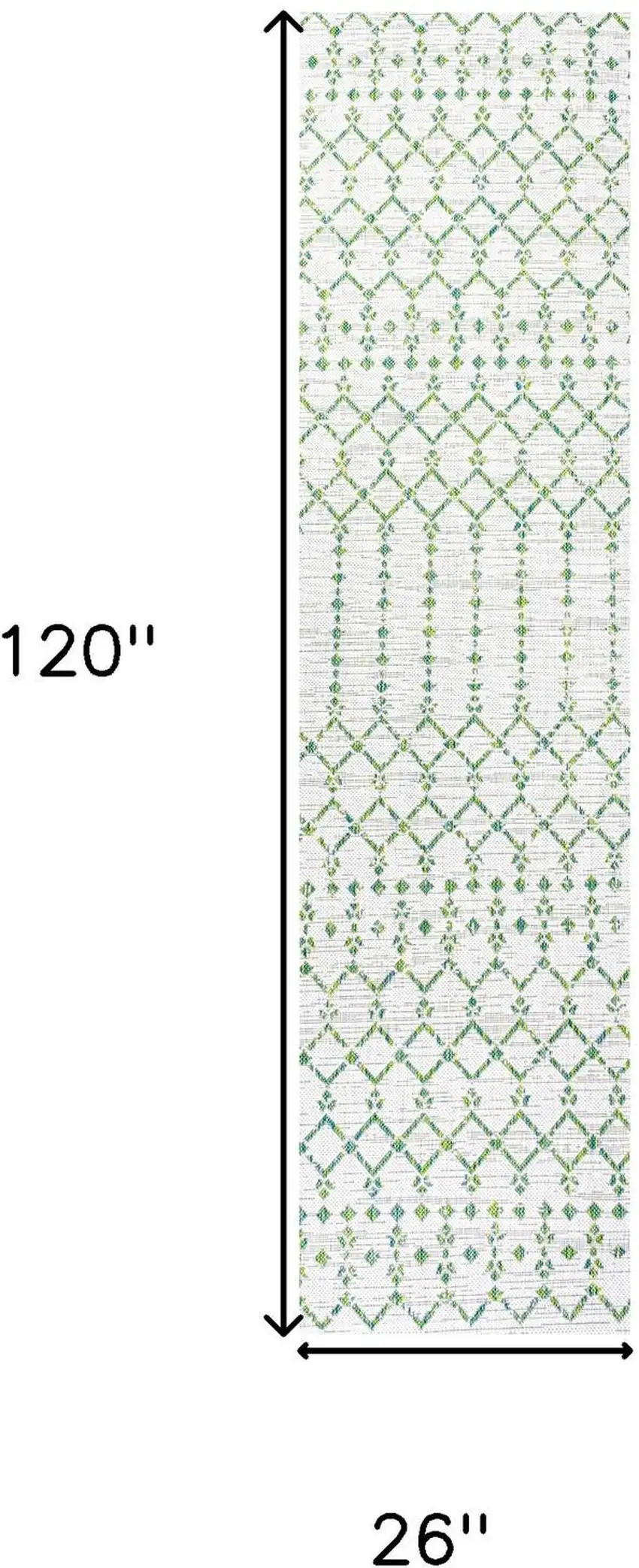 10' Green And Ivory Trellis Indoor Outdoor Runner Rug Photo 5