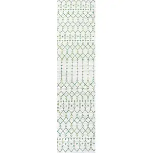Photo of 10' Green And Ivory Trellis Indoor Outdoor Runner Rug