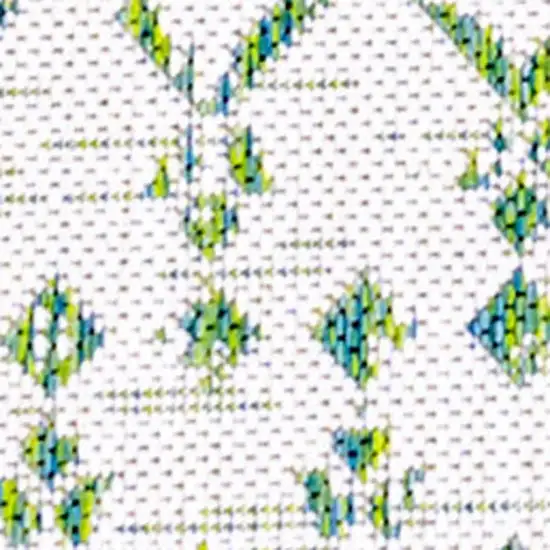 8' Green And Ivory Trellis Indoor Outdoor Runner Rug Photo 3