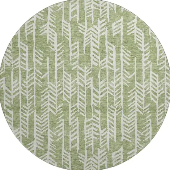 8' Green And Ivory Tribal Washable Round Rug With UV Protection Photo 4