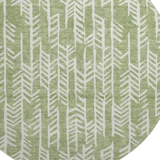 8' Green And Ivory Tribal Washable Round Rug With UV Protection Photo 3