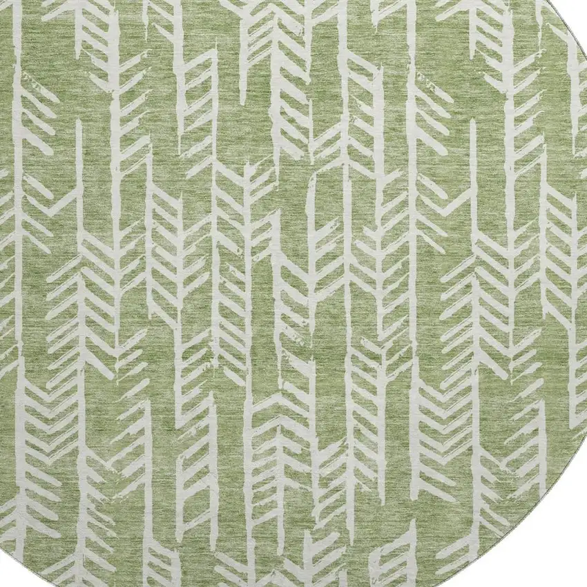 8' Green And Ivory Tribal Washable Round Rug With UV Protection Photo 3