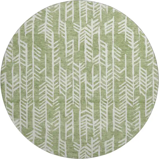 8' Green And Ivory Tribal Washable Round Rug With UV Protection Photo 1