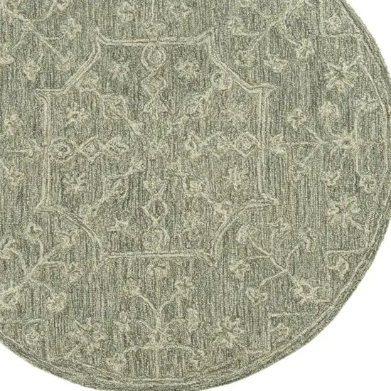 5' Green And Ivory Wool Floral Hand Tufted Round Rug Photo 4