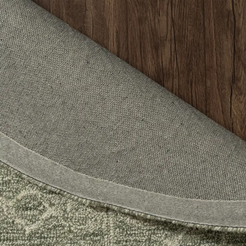 5' Green And Ivory Wool Floral Hand Tufted Round Rug Photo 9