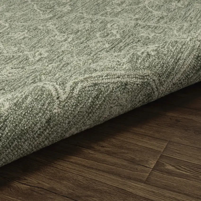 5' Green And Ivory Wool Floral Hand Tufted Round Rug Photo 8