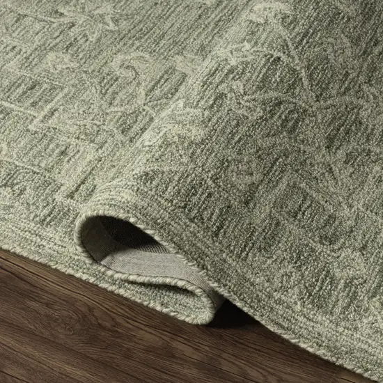 8' Green And Ivory Wool Floral Hand Tufted Runner Rug Photo 7