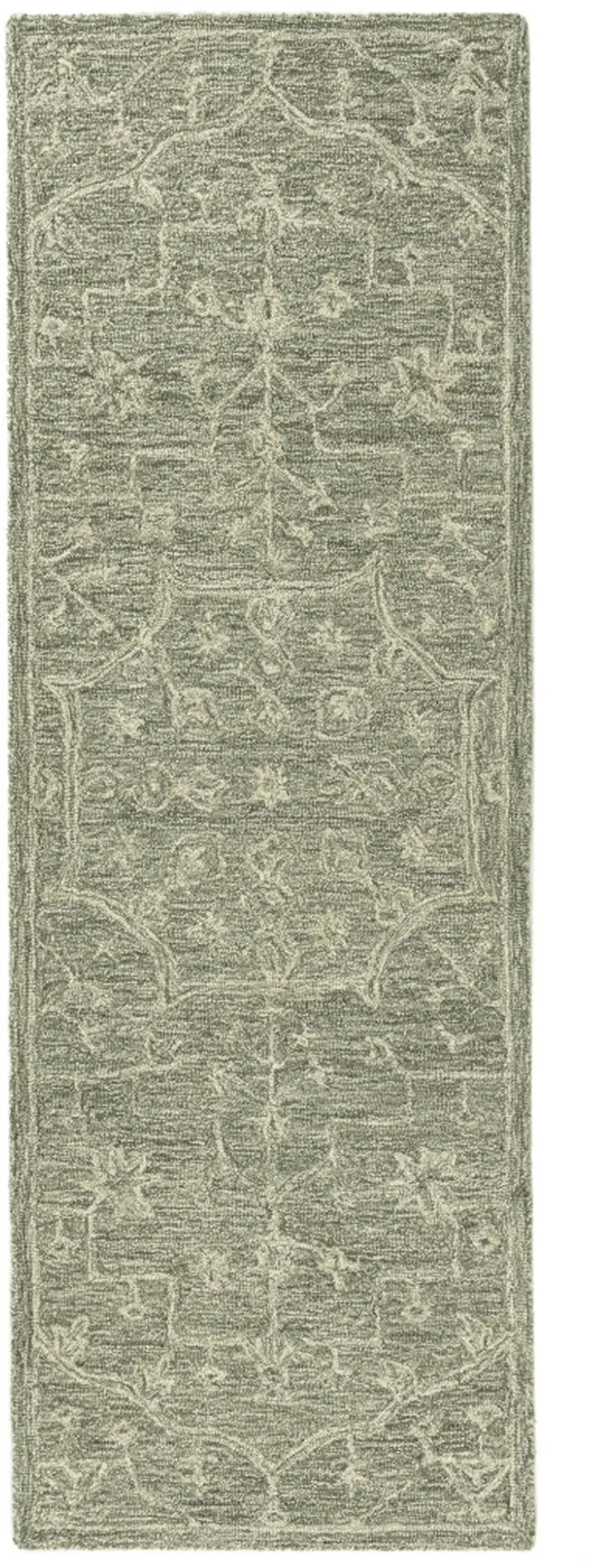 8' Green And Ivory Wool Floral Hand Tufted Runner Rug Photo 2