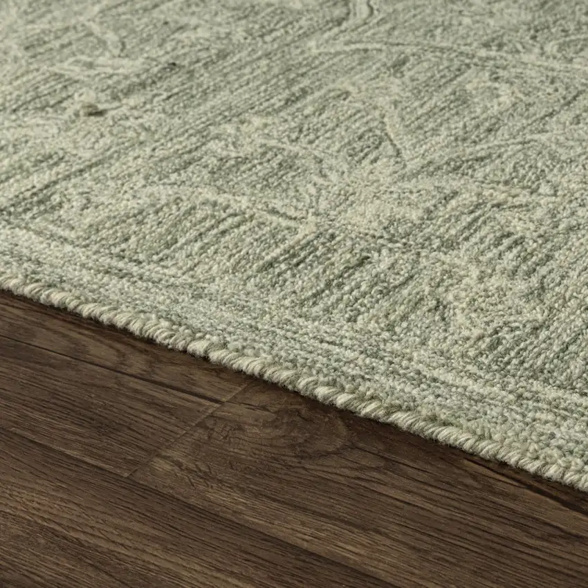 8' Green And Ivory Wool Floral Hand Tufted Runner Rug Photo 6