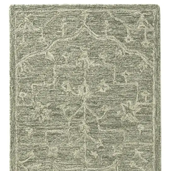 8' Green And Ivory Wool Floral Hand Tufted Runner Rug Photo 4