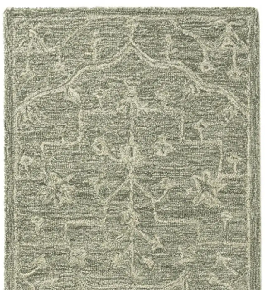 8' Green And Ivory Wool Floral Hand Tufted Runner Rug Photo 4