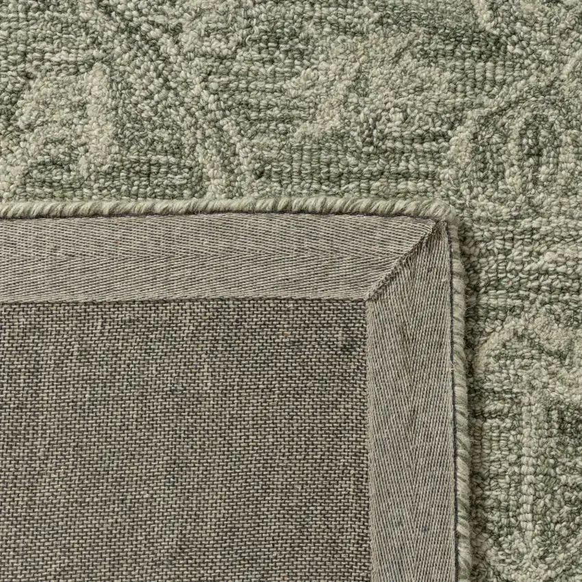 8' Green And Ivory Wool Floral Hand Tufted Runner Rug Photo 9