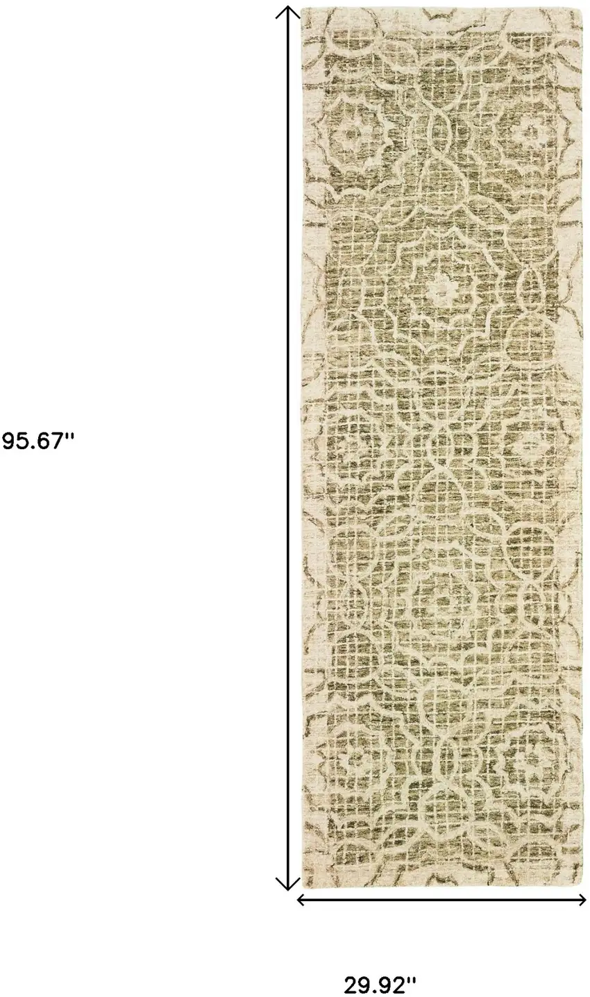 8' Green And Ivory Wool Geometric Hand Tufted Runner Rug Photo 3