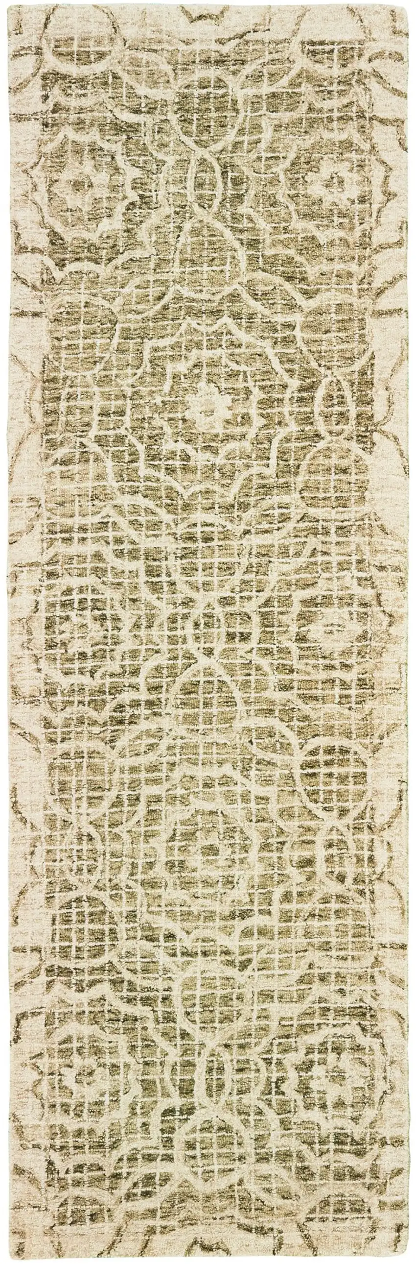 8' Green And Ivory Wool Geometric Hand Tufted Runner Rug Photo 2