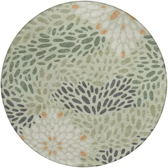 8' Green And Khaki Round Abstract Washable Indoor Outdoor Area Rug Photo 1