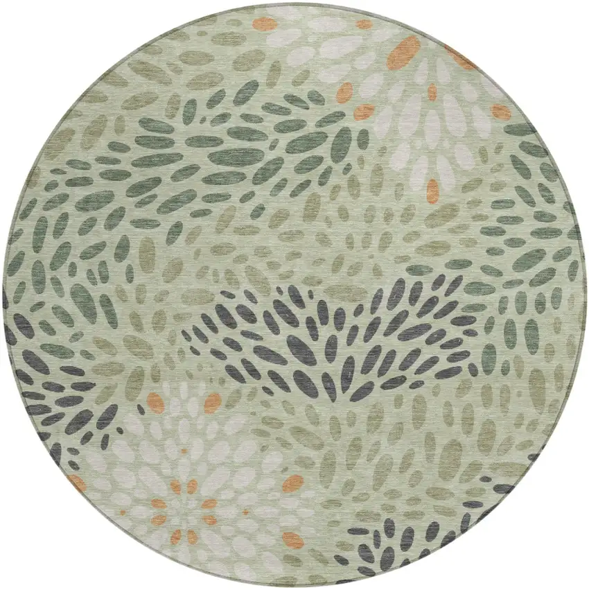 8' Green And Khaki Round Abstract Washable Indoor Outdoor Area Rug Photo 1