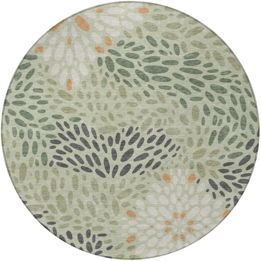 8' Green And Khaki Round Abstract Washable Indoor Outdoor Area Rug Photo 3
