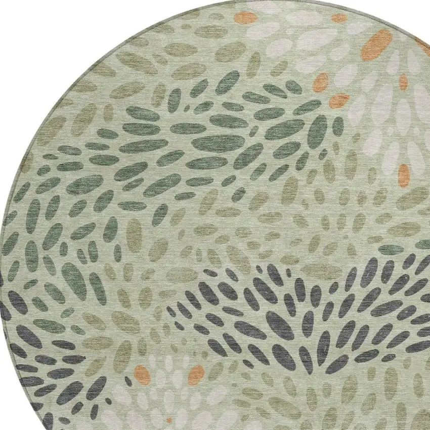 8' Green And Khaki Round Abstract Washable Indoor Outdoor Area Rug Photo 2