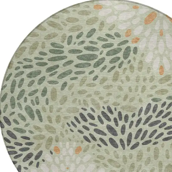 8' Green And Khaki Round Abstract Washable Indoor Outdoor Area Rug Photo 2