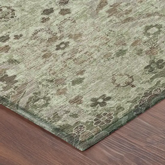 8' Green And Khaki Round Damask Washable Indoor Outdoor Area Rug Photo 4