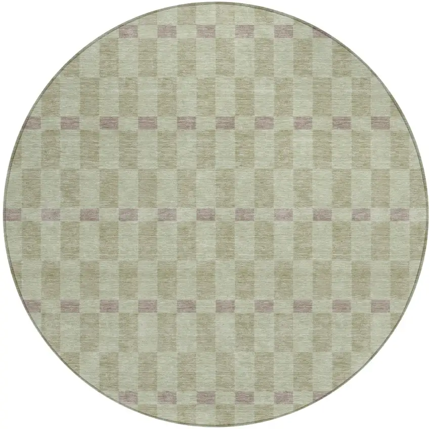 8' Green And Khaki Round Geometric Washable Indoor Outdoor Area Rug Photo 2