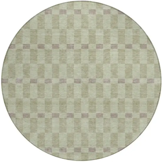 8' Green And Khaki Round Geometric Washable Indoor Outdoor Area Rug Photo 2