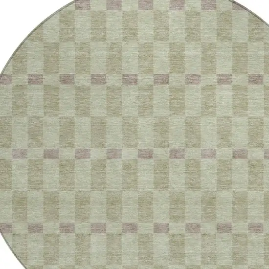 8' Green And Khaki Round Geometric Washable Indoor Outdoor Area Rug Photo 3